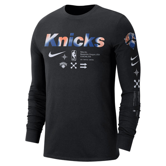 Nike Knicks Tie Dye Logo Longsleeve Tee in Black - Front View