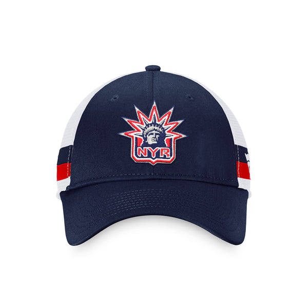 Fanatics Rangers Special Edition 2022 Structured Trucker Hat In Blue White & Red - Front View