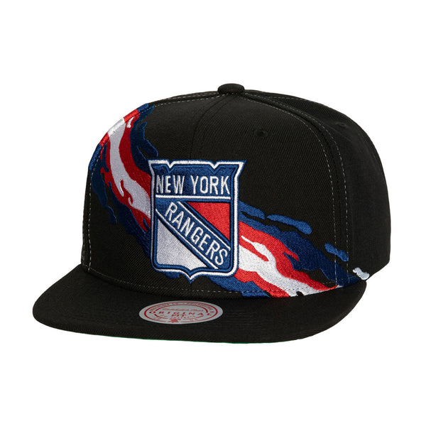 Mitchell & Ness Rangers Vintage Paintbrush Snapback Hat In Black - Front View