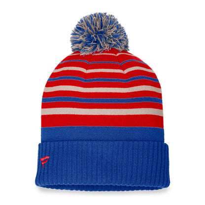 Fanatics Rangers True Classic Pom Knit Hat In Blue Red & White - Back View