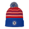 Fanatics Rangers True Classic Pom Knit Hat In Blue Red & White - Front View