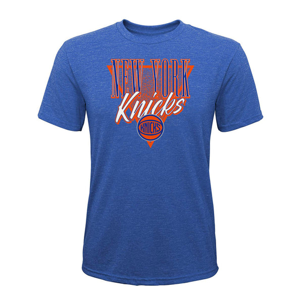 Youth Knicks Victory Tri-Blend Tee In Blue - Front View