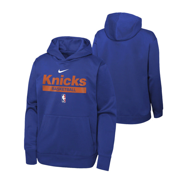 Youth Nike Knicks Dri-Fit Showtime Hood In Blue - Combined View