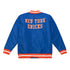 Women's Mitchell & Ness Knicks Puffer Jacket In Blue & Orange - Back View