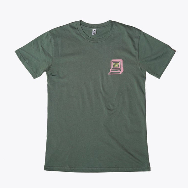 Hello World Start Game Tee in Green - Front View