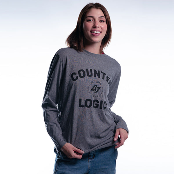 CLG Loyalty LS Tee in Grey - Front View, Worn, Posed