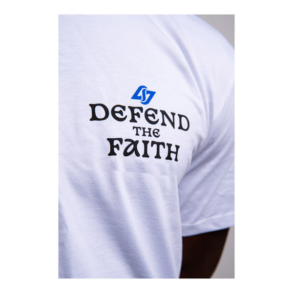 State of Mind - The Faithful Shirt In White - Zoom View On Front Graphic On Model