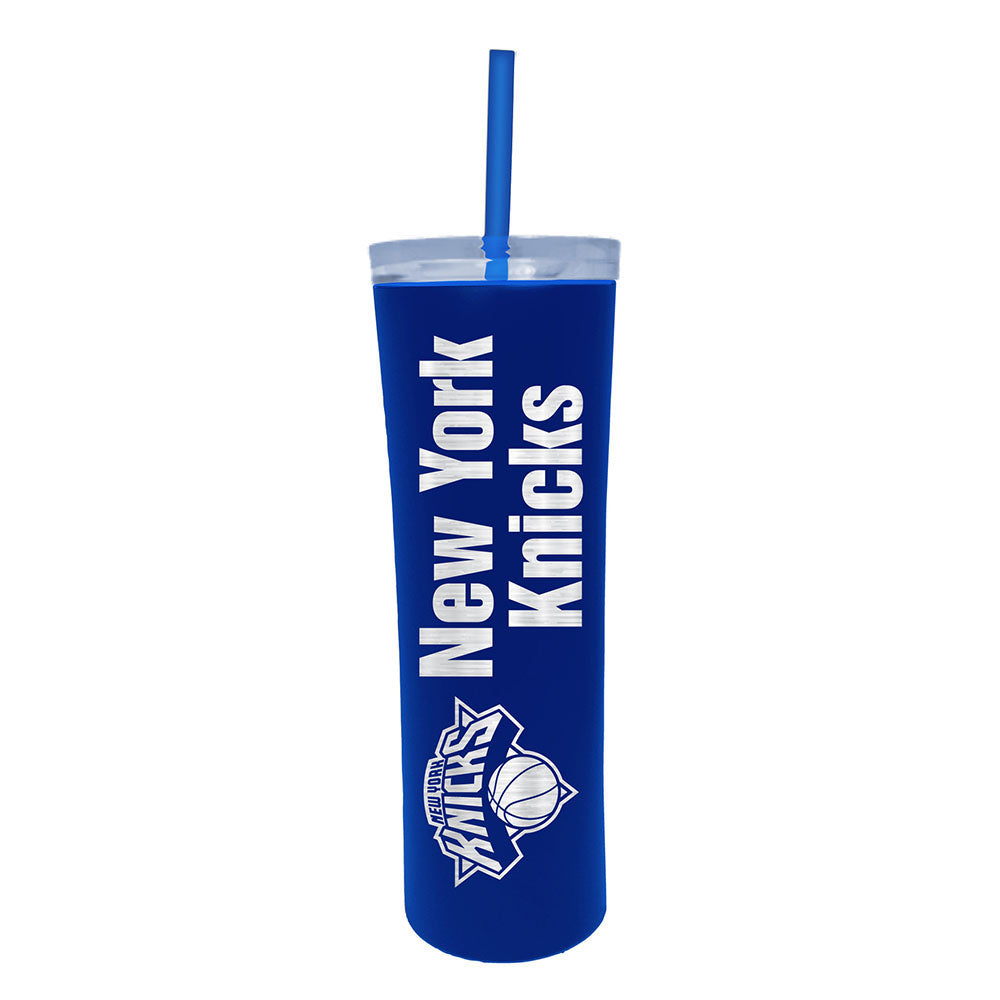 Great American Knicks Team Spirit Skinny Tumbler w/ Straw in Blue - Front View