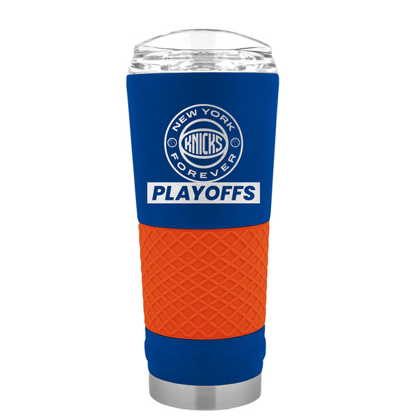 Great American Knicks 22-23 Playoff NY Forever Travel Tumbler - In Blue And Orange - Front View