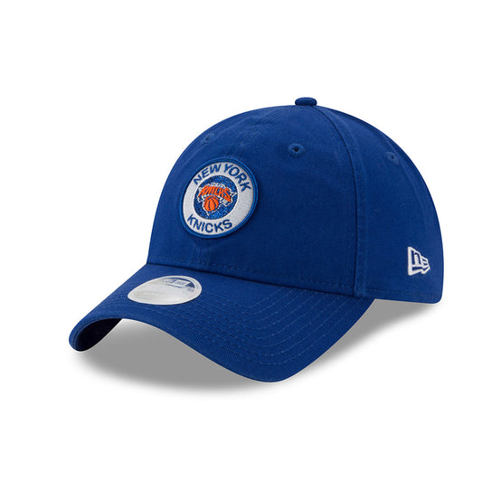 Women's New Era Knicks 9TWENTY Shiny Patch Adjustable Hat in Blue - Front Left View