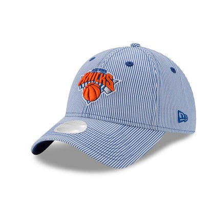 Women's New Era Knicks 9TWENTY Preppy Stripe Adjustable Hat in Blue - Front Left View