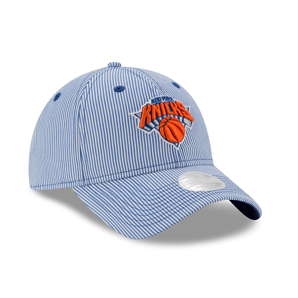 Women's New Era Knicks 9TWENTY Preppy Stripe Adjustable Hat in Blue - Front Right View