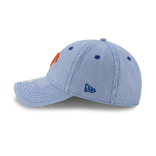 Women's New Era Knicks 9TWENTY Preppy Stripe Adjustable Hat in Blue - Left View