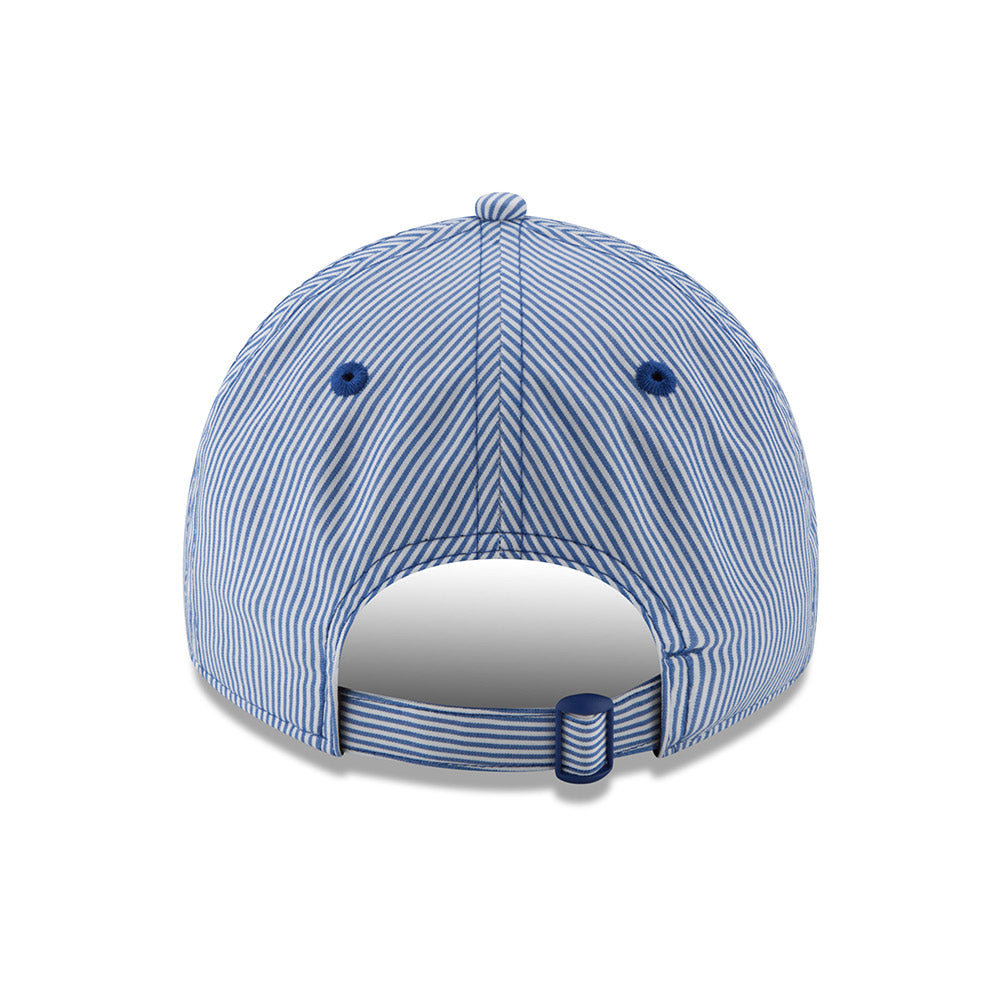 Women's New Era Knicks 9TWENTY Preppy Stripe Adjustable Hat in Blue - Back View
