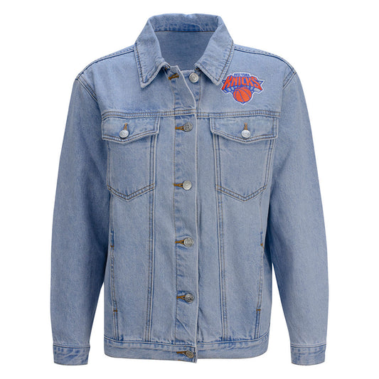 Womens Wild Collective Knicks Denim Jacket in Blue - Front View