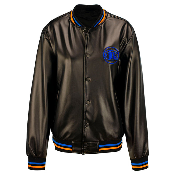 Womens Wild Collective New York Knicks Bomber Jacket in Black - Front View