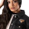 Womens Knicks New York Black Denim Jacket in Black - Front View