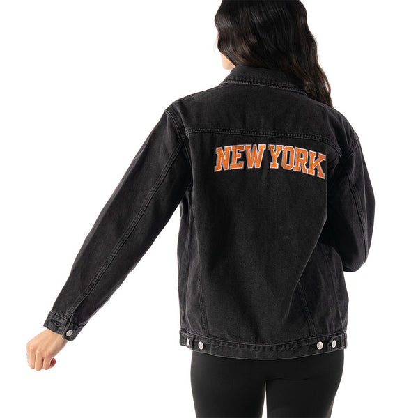 Womens Knicks New York Black Denim Jacket in Black - Back View