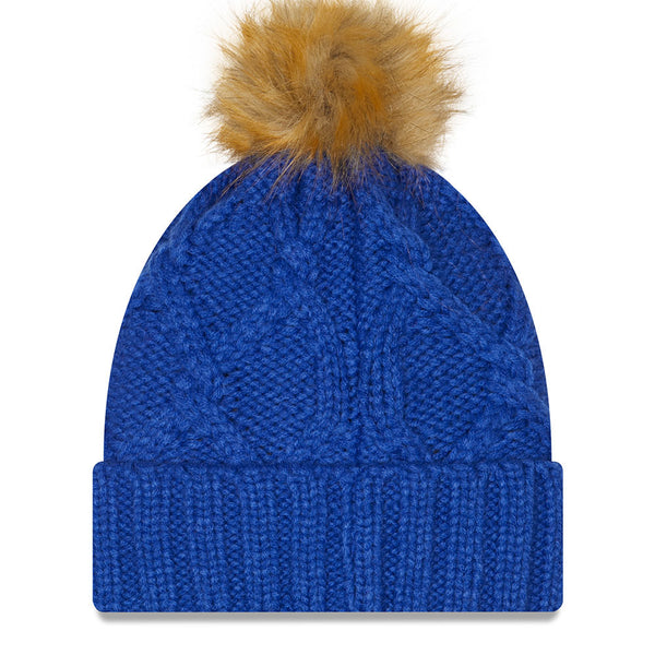Women's Knicks New Era Luxe Cuff Knit Hat Pom Royal in Blue - Back View