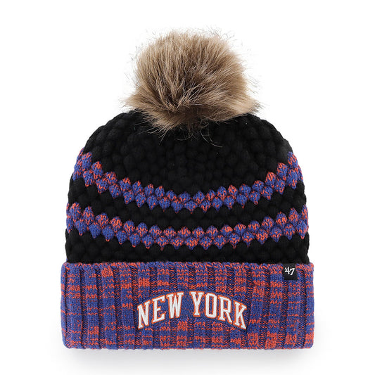 Women's '47 Brand City Edition Pom Cuff Knit in Black, Blue and Orange - Front View