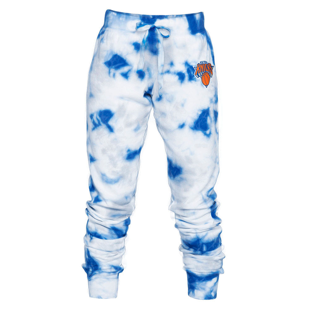 Women's New Era Knicks Tie Dye Jogger Pants in Blue - Front View