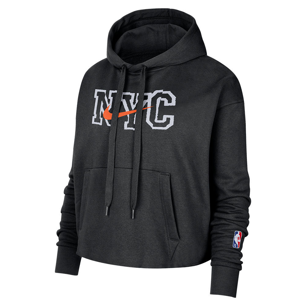 Ultra Game Nba New York Knicks Womens Super Soft Fleece Crop Top Pullover  Hoodie Sweatshirt, Black, Large