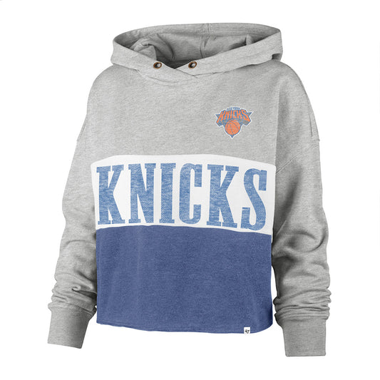 Women's 47 Brand Knicks Lizzy Cut Off Hood In Grey & Blue - Front View
