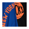 Women's Mitchell & Ness Knicks Big Face Crew 5.0 in Blue, Orange and Black - Graphic Close Up