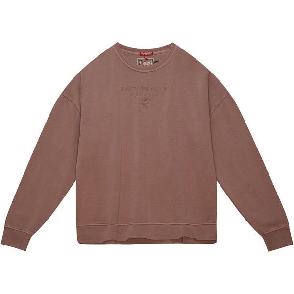 Women's Mitchell & Ness Knicks Terra Lightweight Crew Fleece - In Brown - Front View