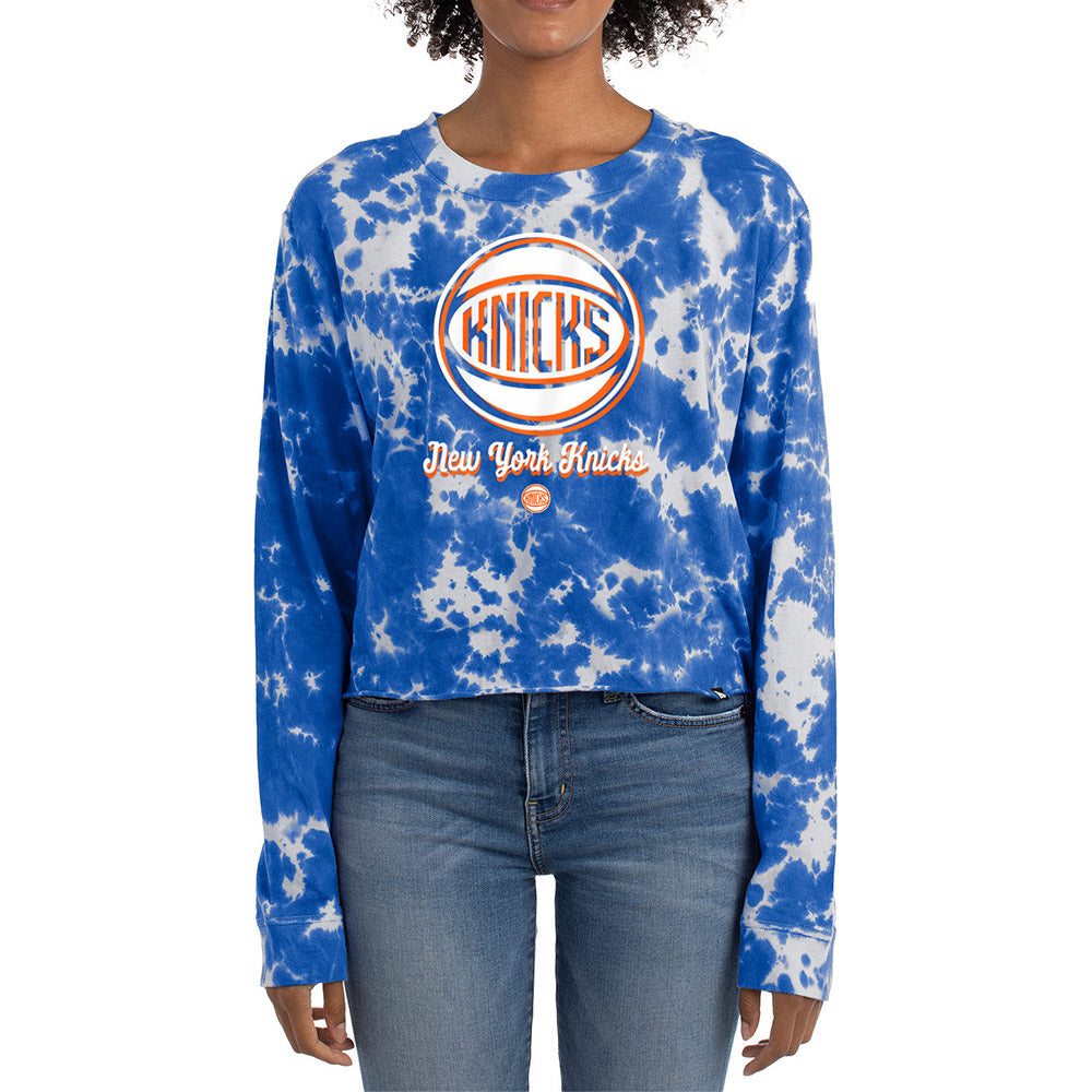 New Era Women's Blue New York Knicks Tie Dye Cropped Long Sleeve T-shirt