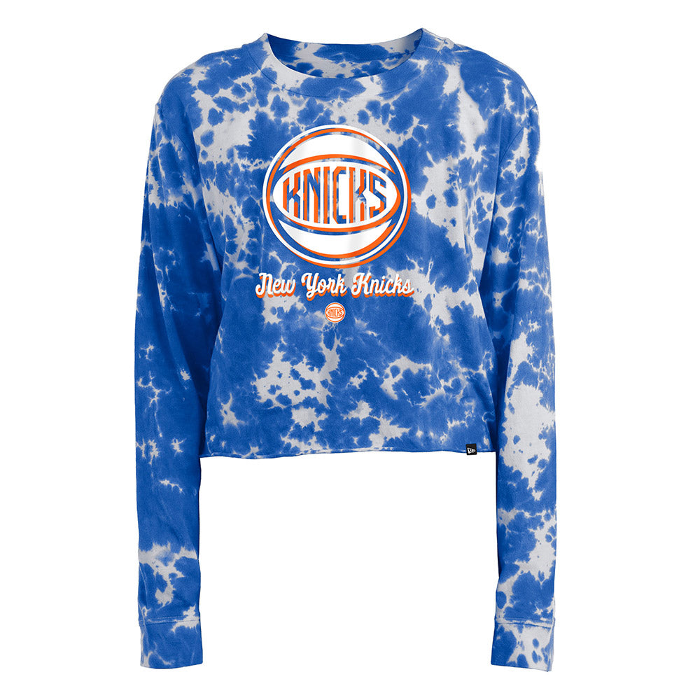 Women's New York Knicks Mitchell & Ness Blue/White Hardwood Classics  Tie-Dye Cropped T-Shirt