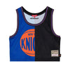 Women's Mitchell & Ness Knicks Big Face Crop Tank 5.0 in Blue, Orange and Black - Front View