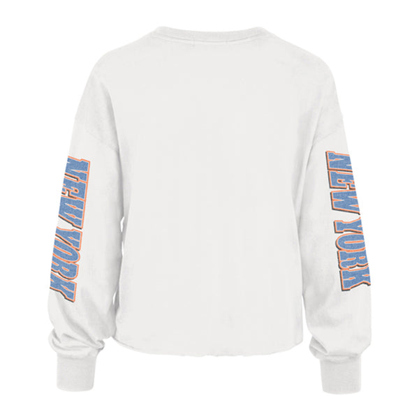 Women's '47 Brand Knicks Brush Back Long Sleeve Tee In White - Back View