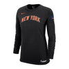 Womens New York Knicks Nike City Edition 22-23 Wordmark Longsleeve Tee In Black - Front View
