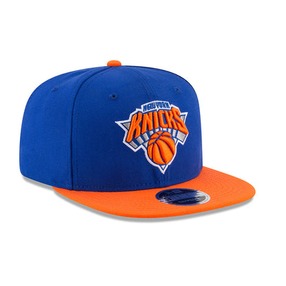 New Era Knicks Two-Tone 9Fifty Snapback Hat in Blue and Orange - Front Right View