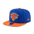 New Era Knicks Two-Tone 9Fifty Snapback Hat in Blue and Orange - Front Left View