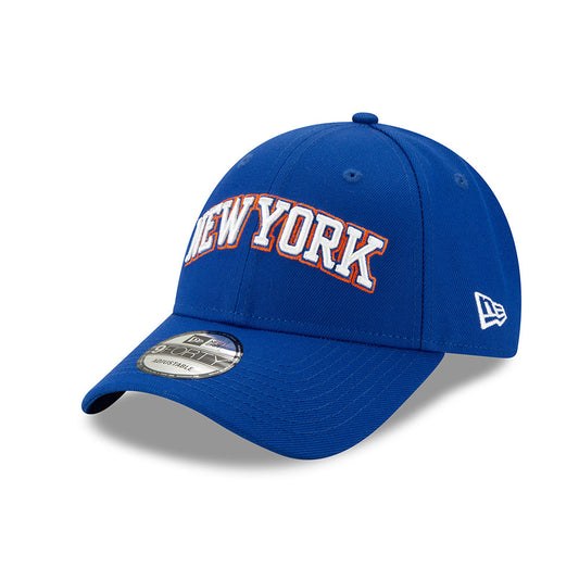 New Era Knicks Wordmark Royal 9FORTY Adjustable Hat in Blue - Front Left View