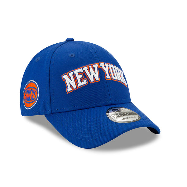 New Era Knicks Wordmark Royal 9FORTY Adjustable Hat in Blue - Front Right View