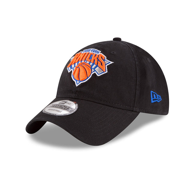 New Era Knicks 9TWENTY Core Classic Adjustable Hat in Black - Front Left View