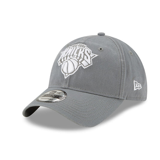 New Era Knicks 9TWENTY Core Classic Adjustable Hat in Grey - Front Left View