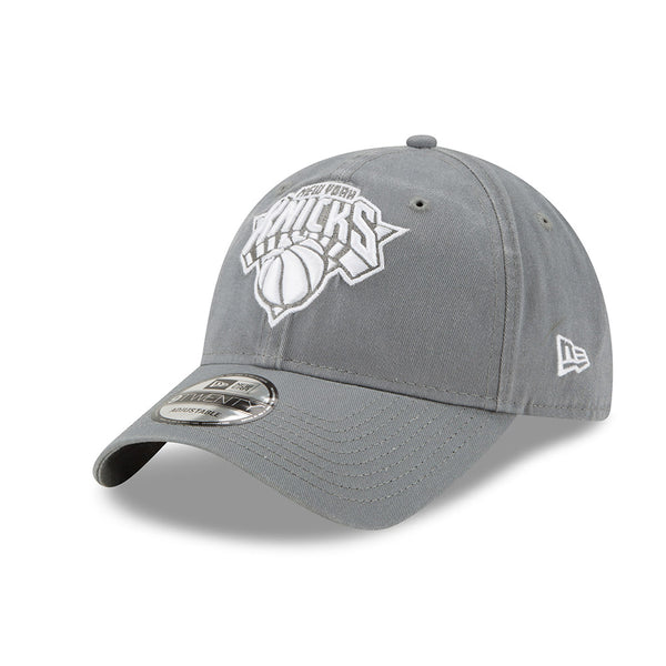 New Era Knicks 9TWENTY Core Classic Adjustable Hat in Grey - Front Left View
