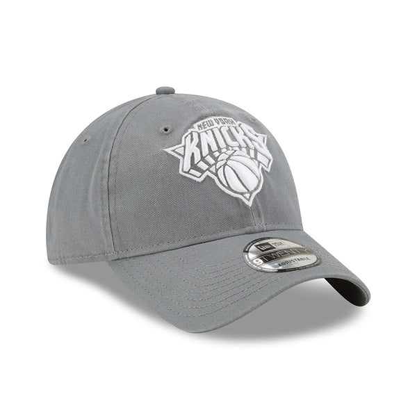 New Era Knicks 9TWENTY Core Classic Adjustable Hat in Grey - Front Right View