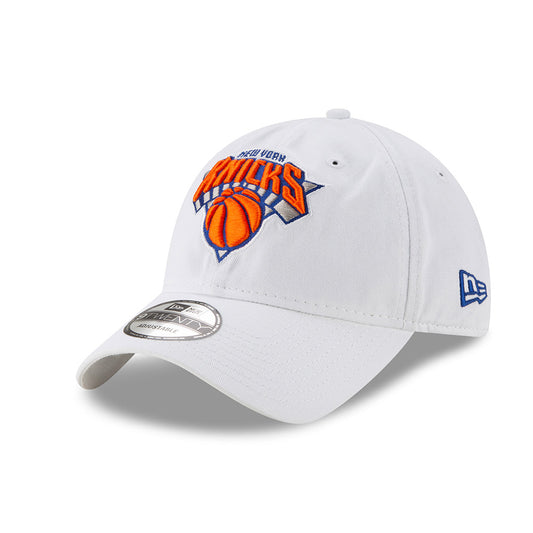 New Era Knicks 9TWENTY Core Classic Adjustable Hat in White - Front Left View