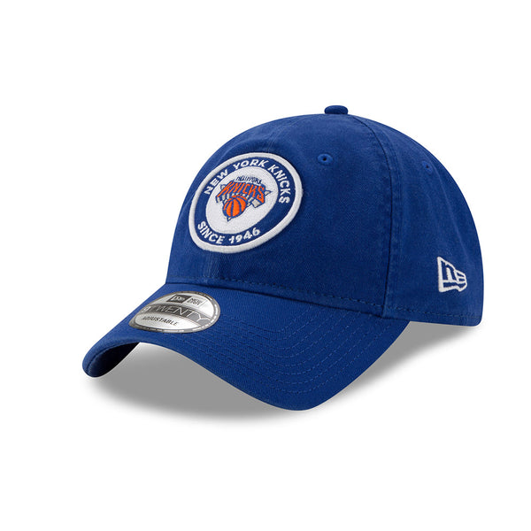 New Era Knicks 9TWENTY Circle Patch Adjustable Hat in Blue - Front Left View