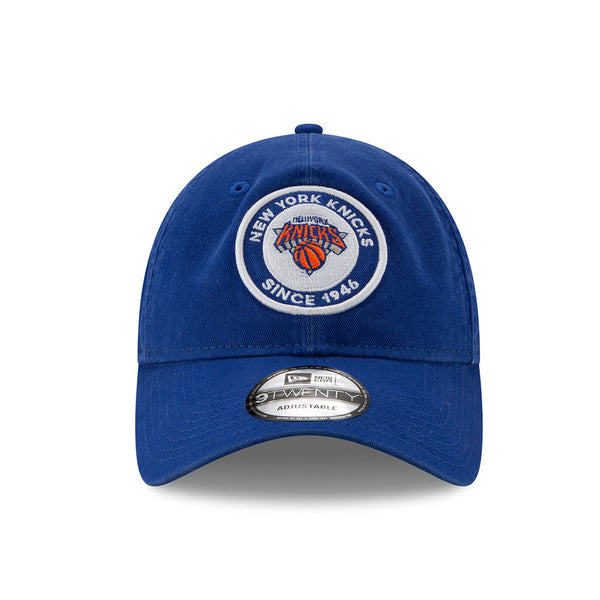 New Era Knicks 9TWENTY Circle Patch Adjustable Hat in Blue - Front View