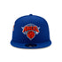 New Era Knicks 9FIFTY Turn Logo Snapback Hat in Blue - Front View