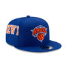 New Era Knicks 9FIFTY Turn Logo Snapback Hat in Blue - Front Right View