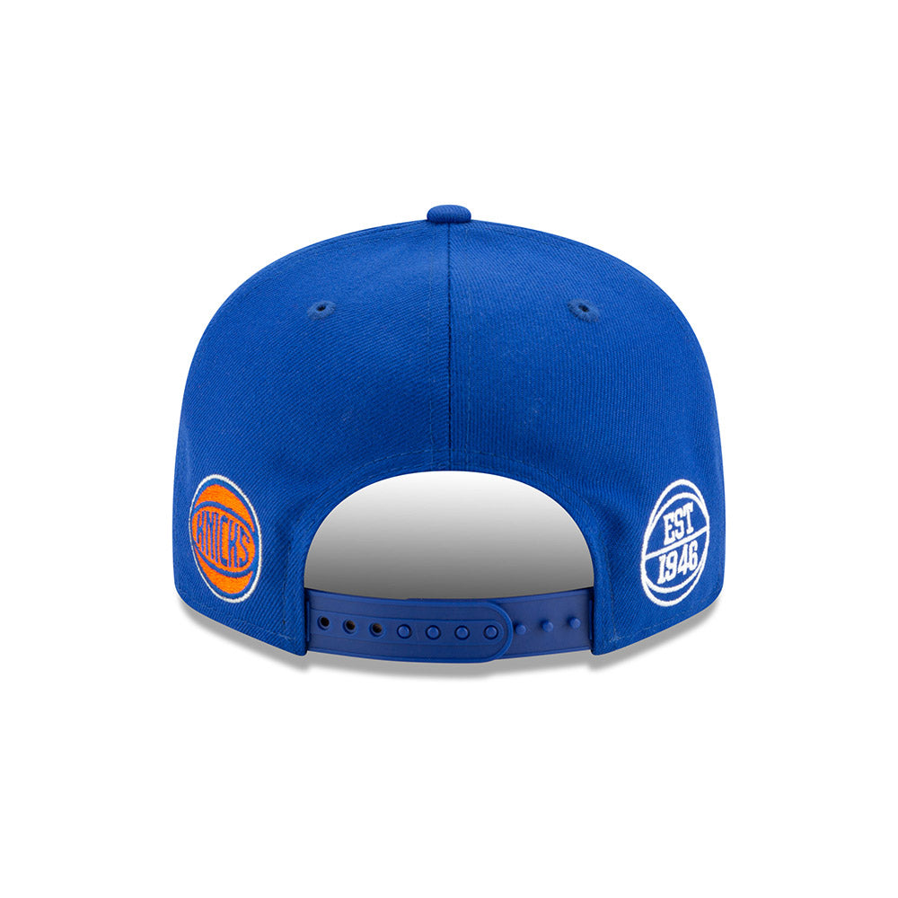 New Era Knicks 9FIFTY Multi Logo Snapback Hat in Blue - Back View