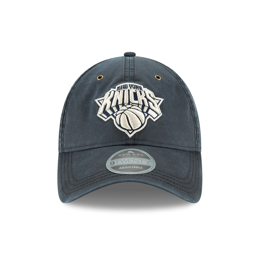 New Era Knicks 9TWENTY Waxed Cotton Adjustable Hat in Dark Grey - Front View