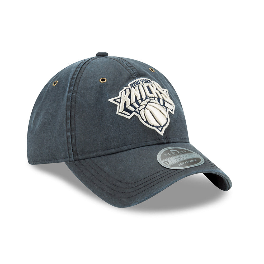 New Era Knicks 9TWENTY Waxed Cotton Adjustable Hat in Dark Grey - Front Right View